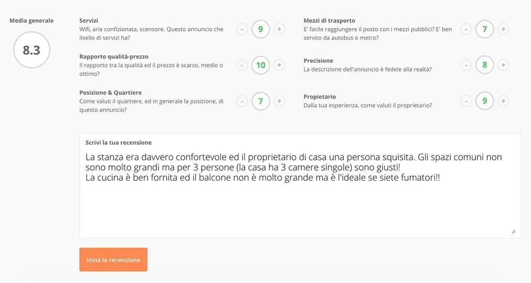 Scrivi la tua recensione per la community di RentYourNest.it